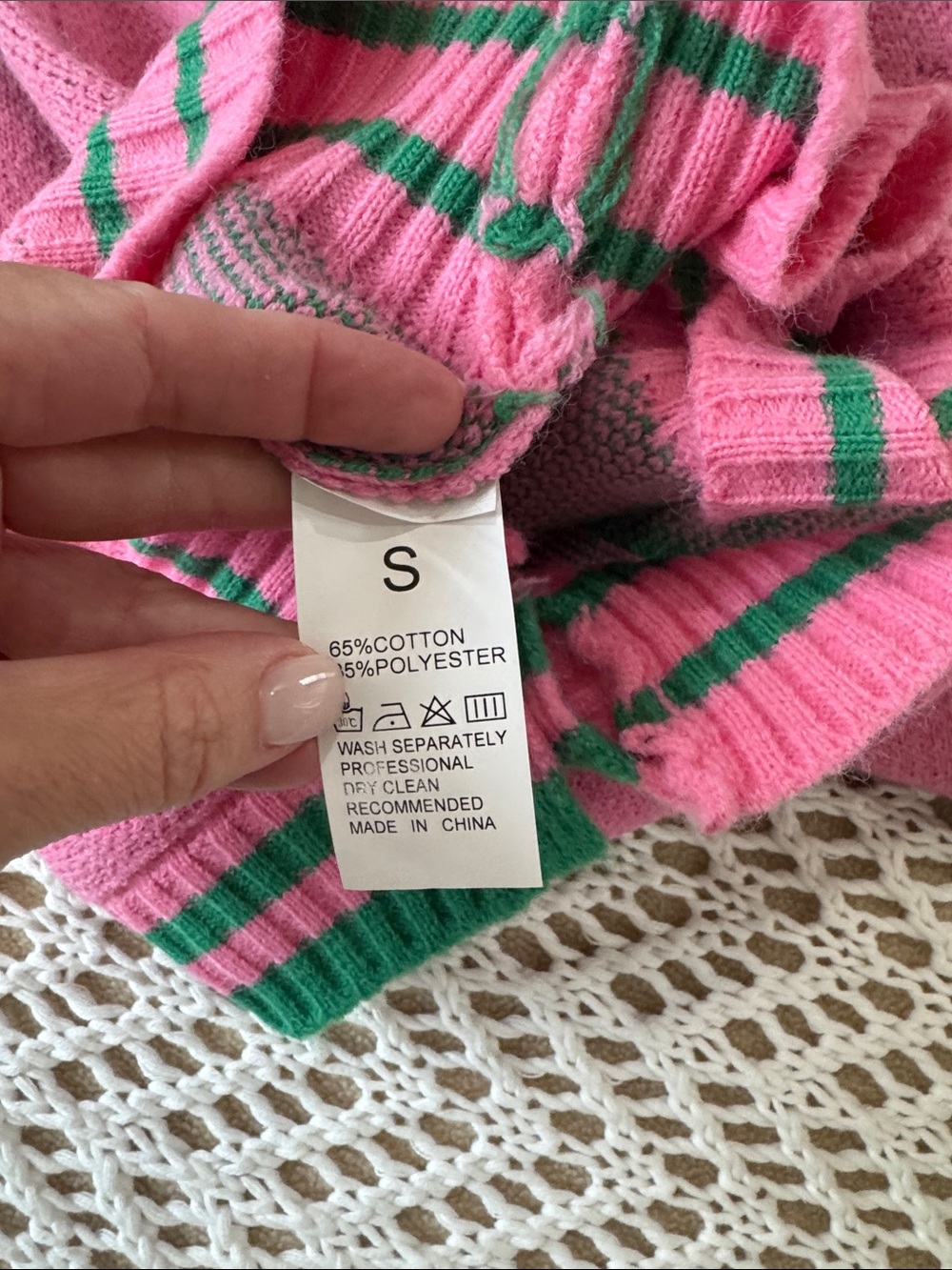 Pink & Green Geometric Knit Cardigan, NWOT, S - Picture 5 of 5